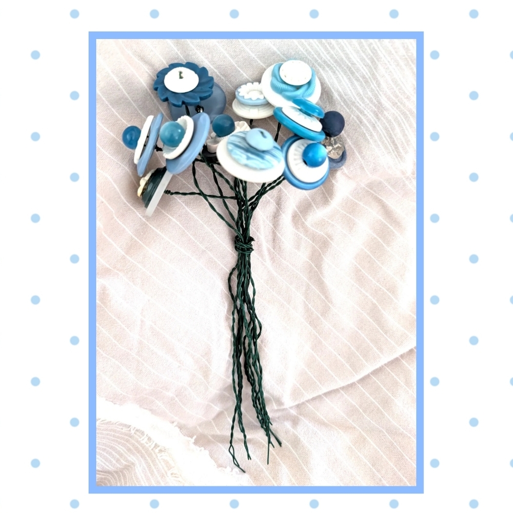 Blue and White Button Bouquet Decor
